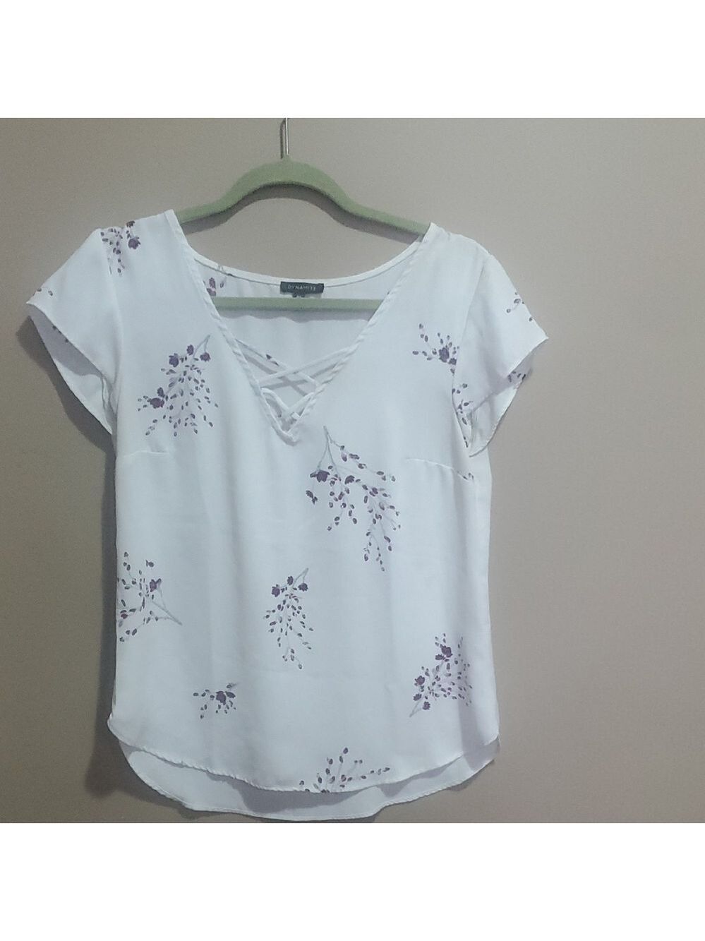 Dynamite White and Purple Floral Blouse Size Small